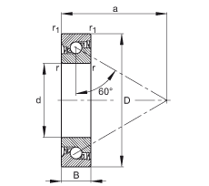 推力角接觸球軸承 7602015-2RS-TVP, 單向，接觸角 a = 60°，限制公差，兩側唇密封