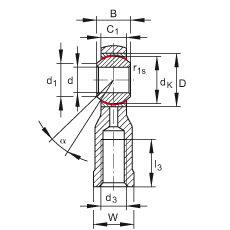 桿端軸承 GIKPSR12-PS, 根據 DIN ISO 12 240-4 標準，特種鋼材料，帶右旋內螺紋，免維護