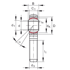 桿端軸承 GAKSR6-PS, 根據 DIN ISO 12 240-4 標準，特種鋼材料，帶右旋外螺紋，免維護