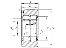 支撐型滾輪 NNTR65X160X75-2ZL, 滿裝滾子，軸向引導，兩側唇密封