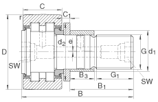 螺栓型滾輪 PWKRE35-2RS, 軸向引導(dǎo)，滿裝圓柱滾子，帶偏心擋圈，兩側(cè)唇密封