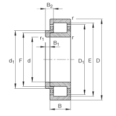 圓柱滾子軸承 NJ356-E-M1 + HJ356E, 根據(jù) DIN 5412-1 標(biāo)準(zhǔn)的主要尺寸, 帶 L 型圈，定位軸承, 可分離, 帶保持架