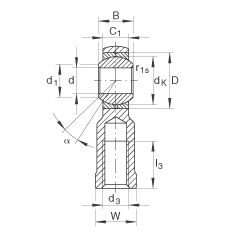 桿端軸承 GIKR8-PB, 根據(jù) DIN ISO 12 240-4 標(biāo)準(zhǔn)，帶右旋內(nèi)螺紋，需維護(hù)