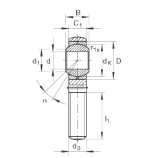 桿端軸承 GAKR5-PB, 根據 DIN ISO 12 240-4 標準，帶右旋外螺紋，需維護