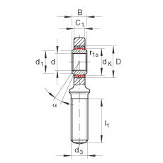 桿端軸承 GAL17-UK, 根據 DIN ISO 12 240-4 標準，帶左旋外螺紋，需維護