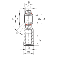 桿端軸承 GIKR30-PW, 根據 DIN ISO 12 240-4 標準，帶右旋內螺紋，需維護