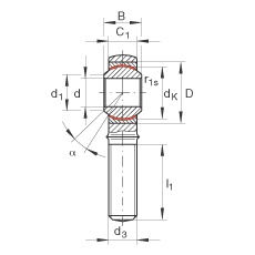 桿端軸承 GAKL5-PW, 根據 DIN ISO 12 240-4 標準，帶左旋外螺紋，需維護