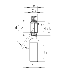 桿端軸承 GAR35-DO-2RS, 根據 DIN ISO 12 240-4 標準，帶右旋外螺紋，需維護，兩側唇密封