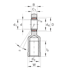 桿端軸承 GIL20-UK, 根據 DIN ISO 12 240-4 標準，帶左旋內螺紋，需維護