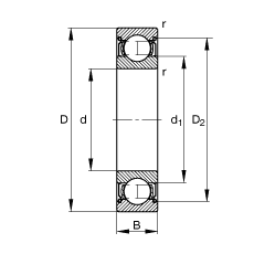 深溝球軸承 6224-2Z, 根據(jù) DIN 625-1 標(biāo)準(zhǔn)的主要尺寸, 兩側(cè)間隙密封