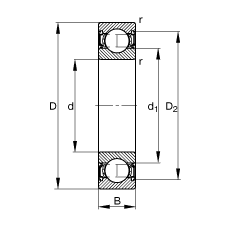 深溝球軸承 6311-2RSR, 根據(jù) DIN 625-1 標準的主要尺寸, 兩側唇密封