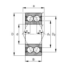 角接觸球軸承 3805-B-2Z-TVH, 雙列，雙側間隙密封，接觸角 α = 25°