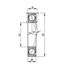 主軸軸承 B7020-C-T-P4S, 調節，成對安裝，接觸角 α = 15°，限制公差