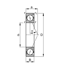 主軸軸承 B7203-E-T-P4S, 調節，成對或單元安裝，接觸角 α = 25°，限制公差