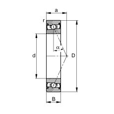 主軸軸承 HSS71908-E-T-P4S, 調節，成對安裝，接觸角 α = 25°，兩側唇密封，非接觸，限制公差