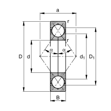 四點接觸球軸承 QJ205-MPA, 根據(jù) DIN 628-4 標(biāo)準(zhǔn)的主要尺寸, 可分離, 剖分內(nèi)圈