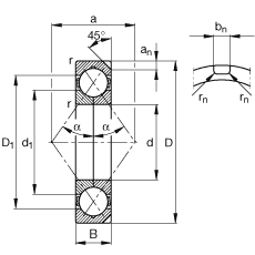 四點接觸球軸承 QJ332-N2-MPA, 根據 DIN 628-4 的主要尺寸， 可以拆卸，剖分內圈，帶兩個止動槽