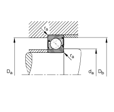 角接觸球軸承 7008-B-2RS-TVP, 接觸角 α = 40°, 兩側唇密封