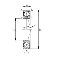 主軸軸承 B7016-C-2RSD-T-P4S, 調節，成對安裝，接觸角 α = 15°，兩側唇密封，非接觸，加嚴公差