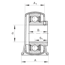 直立式軸承座單元 PBY12, 鋼板軸承座，內(nèi)圈帶平頭螺釘?shù)耐馇蛎媲蜉S承，P 型密封