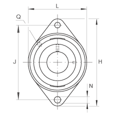 軸承座單元 RCJT2-7/16, 對角法蘭軸承座單元，鑄鐵，根據 ABMA 15 - 1991, ABMA 14 - 1991, ISO3228 帶有偏心緊定環，R型密封，英制