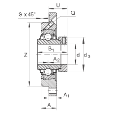 軸承座單元 RME35-N, 帶四個螺栓孔的法蘭的軸承座單元，定心凸出物，鑄鐵，偏心鎖圈，R 型密封