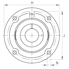 軸承座單元 RFE40, 帶四個螺栓孔的法蘭的軸承座單元，定心凸出物，鑄鐵，偏心鎖圈，R 型密封