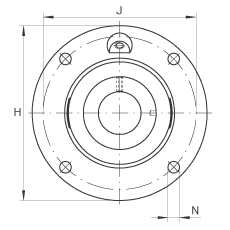 軸承座單元 RME75, 帶四個(gè)螺栓孔的法蘭的軸承座單元，定心凸出物，鑄鐵，偏心鎖圈，R 型密封