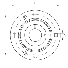 軸承座單元 RAY15, 帶三個/四個螺栓孔的法蘭的軸承座單元，鋼板， 內圈帶平頭螺釘， P型密封