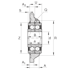 軸承座單元 PCCJ30, 帶四個螺栓孔的法蘭的軸承座單元，鑄鐵，雙列角接觸球軸承，P 型密封