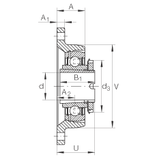 軸承座單元 RCJTA35-N, 帶兩個(gè)螺栓孔的法蘭的軸承座單元，鑄鐵，緊定套，R 型密封