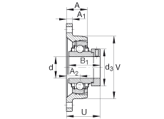 軸承座單元 RCJT1-1/2, 對角法蘭軸承座單元，鑄鐵，根據 ABMA 15 - 1991, ABMA 14 - 1991, ISO3228 帶有偏心緊定環，R型密封，英制