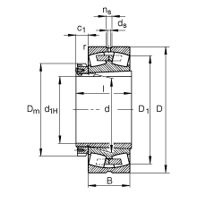 調(diào)心滾子軸承 23160-B-K-MB + H3160, 根據(jù) DIN 635-2 標(biāo)準(zhǔn)的主要尺寸, 帶錐孔和緊定套