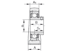 直立式軸承座單元 PASEY1-1/4, 鑄鐵軸承座，外球面球軸承，根據(jù) ABMA 15 - 1991, ABMA 14 - 1991, ISO3228 內(nèi)圈帶有平頭螺栓，P型密封，英制