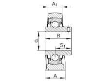 直立式軸承座單元 RASEY7/8, 鑄鐵軸承座，外球面球軸承，根據 ABMA 15 - 1991, ABMA 14 - 1991, ISO3228 內圈帶有平頭螺栓，R型密封，英制