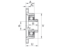 軸承座單元 PCJTY1-1/4, 對角法蘭軸承座單元，鑄鐵，根據 ABMA 15 - 1991, ABMA 14 - 1991, ISO3228 內圈帶有平頭螺栓，P型密封，英制